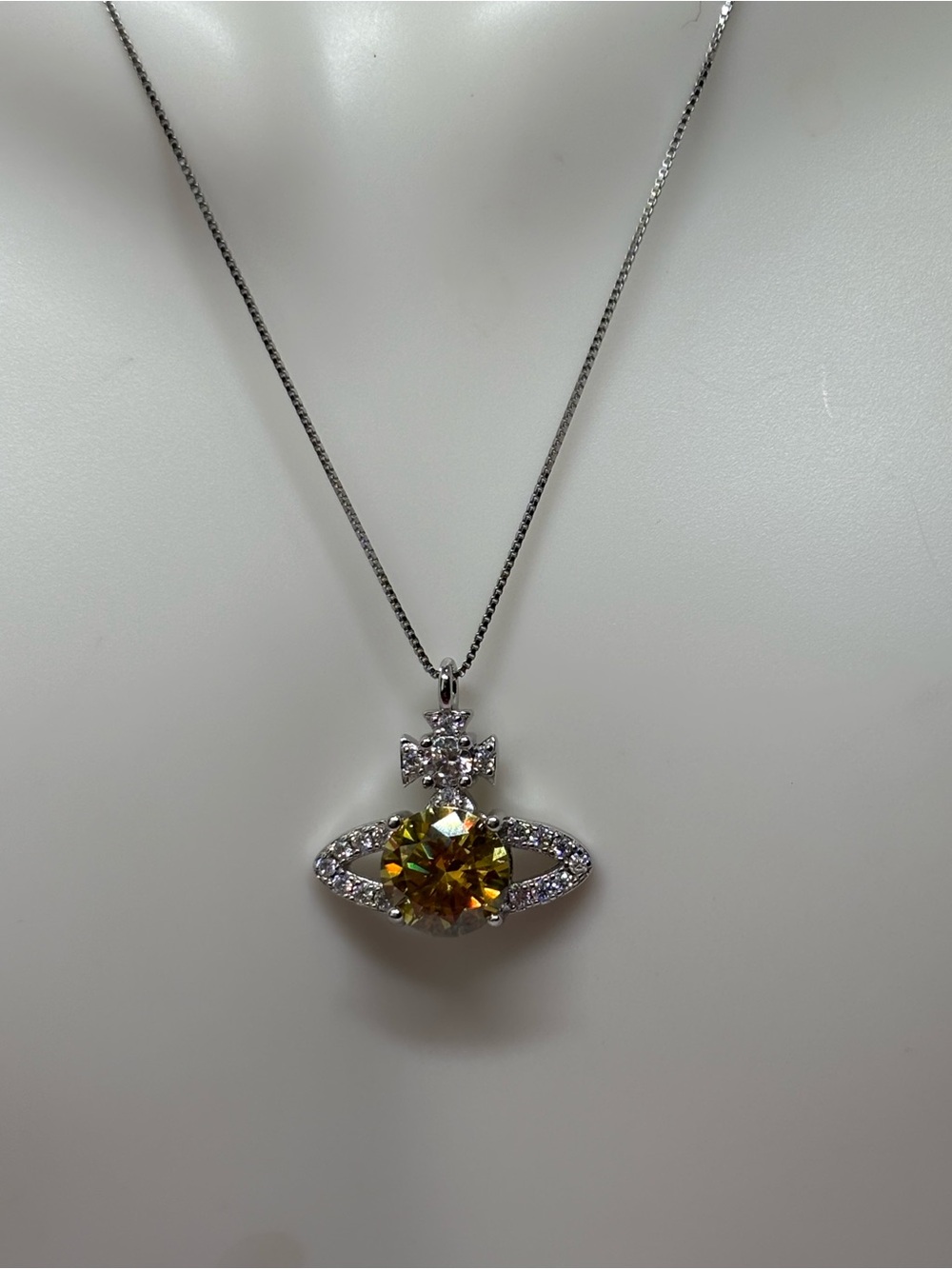 925 sterling Silver Pendant Necklace with Yellow and clear  moissanite Center